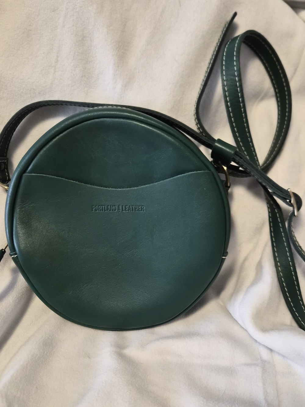 Portland Leather Large Circle Crossbody Bag in Peacock